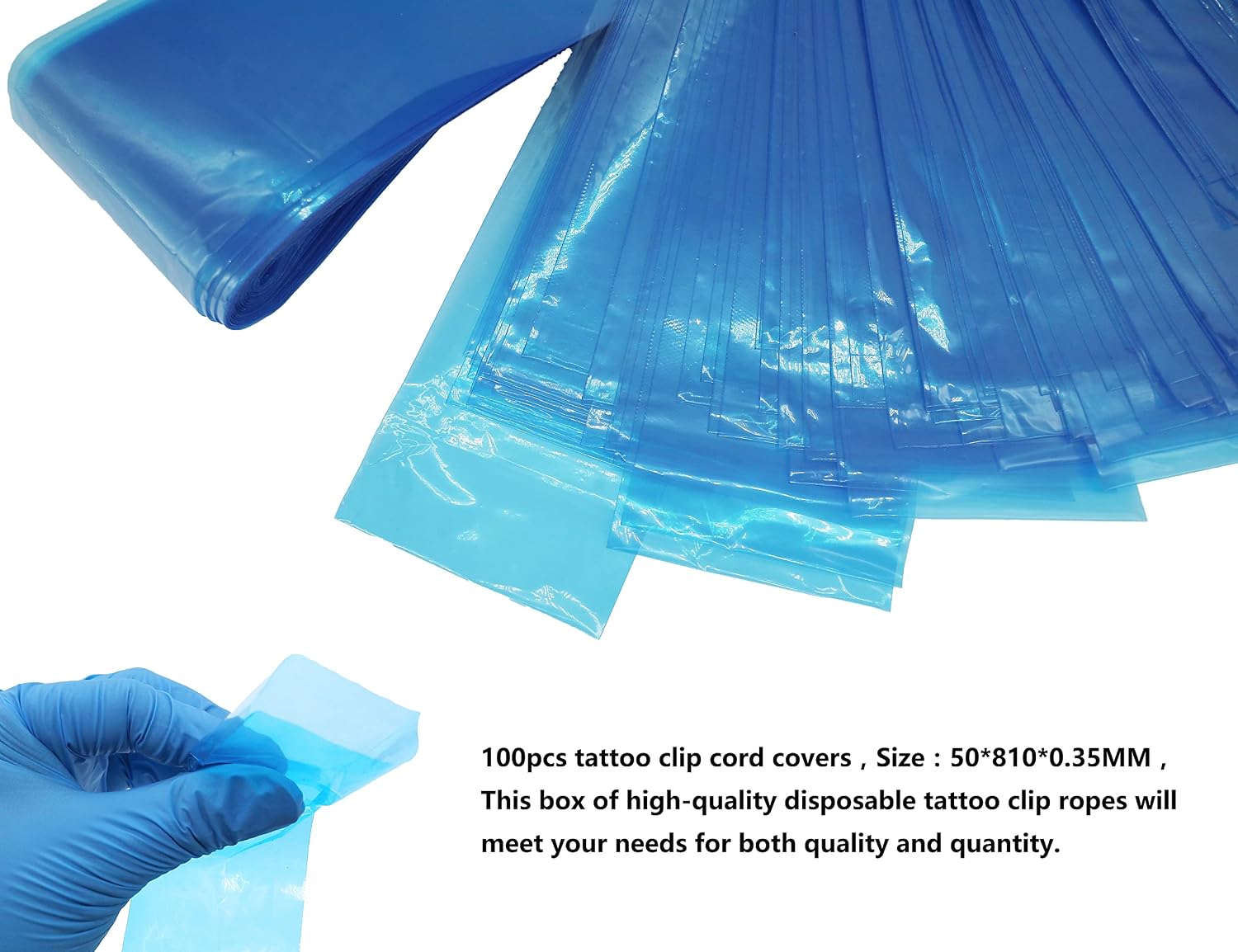 100PCS Tattoo Clip Cord Sleeves,Box Plastic Clip Cord Sleeves blue,Disposable Hygiene Clip Cord Covers,One Box of