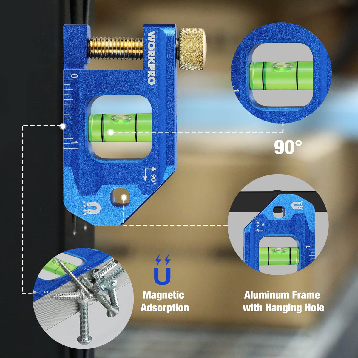 WORKPRO 2.5 Inch Small Magnetic Torpedo Level, Conduit Bending Level