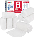 8 Pack Krinkle Gauze Rolls, 4 in x 3.2 Yards, 6-Ply 100% Cotton Bandage Wrap, Latex-Free Individually Wrapped, Highly