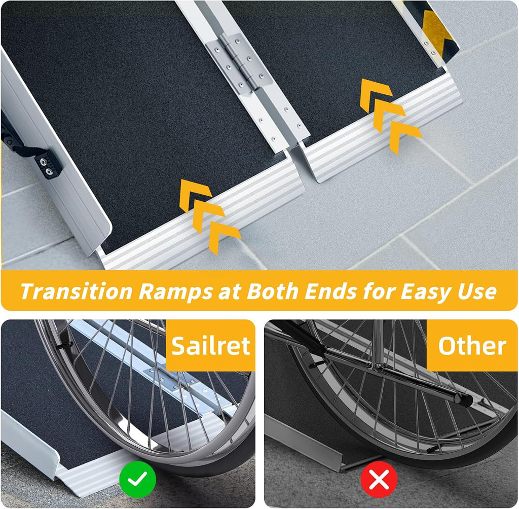 4FT Portable Wheelchair Ramp, Non-Slip Aluminum Folding Handicap Ramp for Home Steps, Stairs, Threshold and Doorways