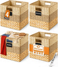 Storage Basket, 10.5x10.5x10.5 Inch Storage Cubes, Water Hyacinth Wicker Basket for Storage, Handmade Woven Baskets