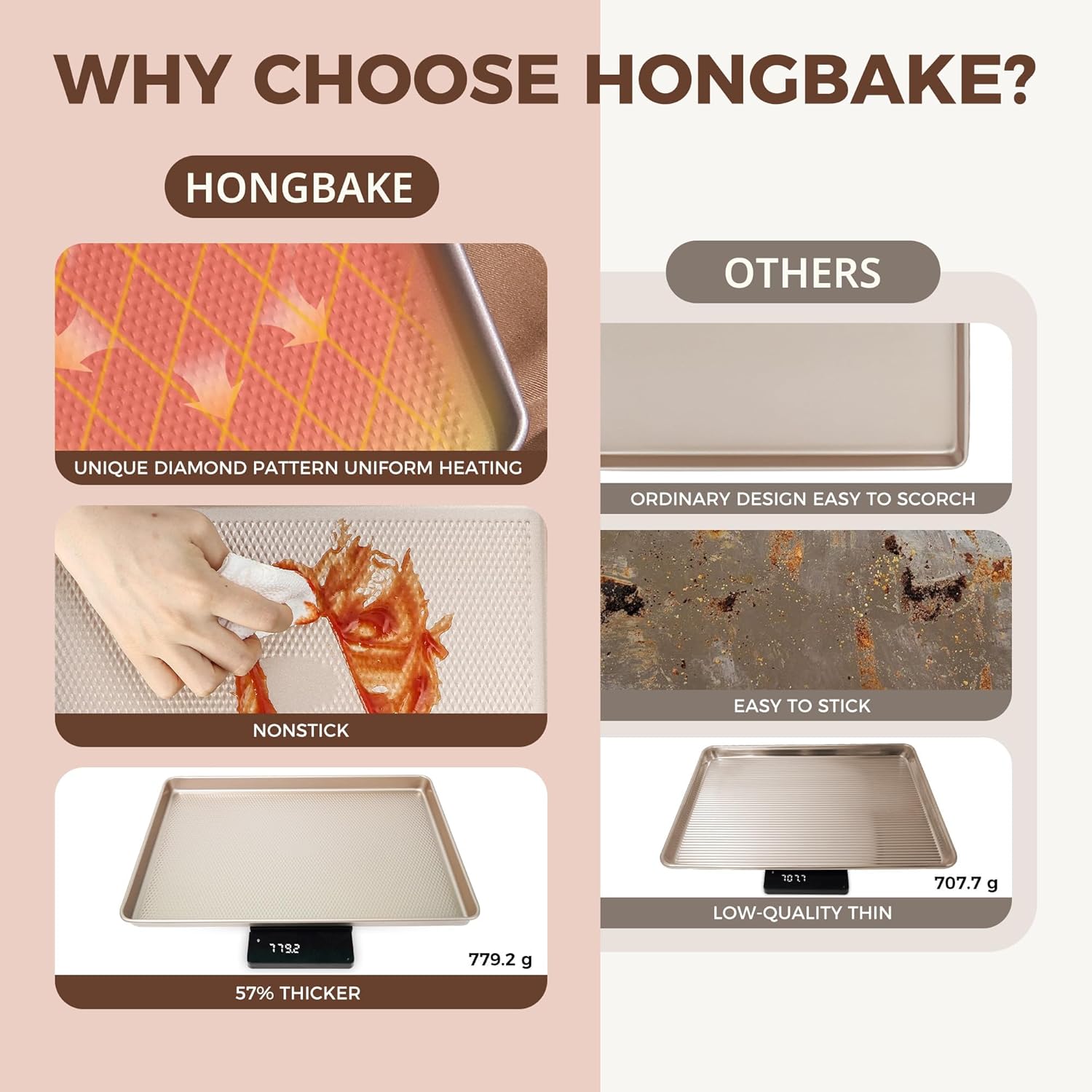 9-Piece Baking Pans Set Nonstick, Stackable Non Toxic Bakeware Sets with Diamond Texture, Oven Pan Set for Cooking