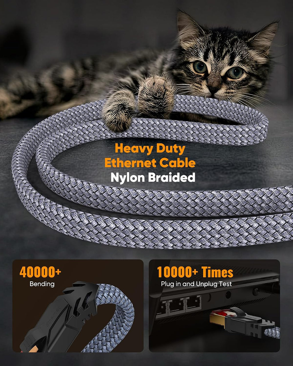 Cat 8 Ethernet Cable 50 FT 40Gbps 2000Mhz for Router | Cat8 Cat7 Cat6 Cat5 Supports, High Speed Internet& LAN&