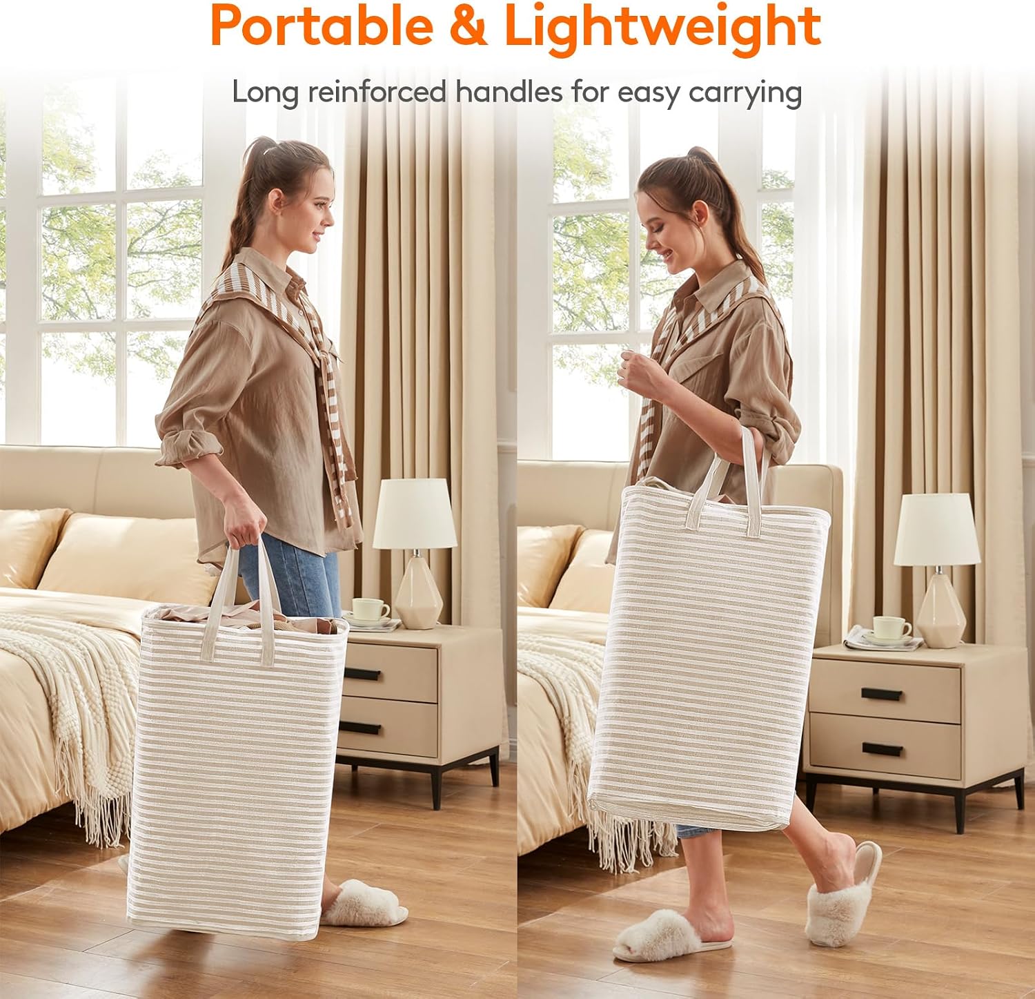 2 Pack Laundry Basket 80L Each, Collapsible Clothes Hamper with Reinforced Handles, Freestanding Waterproof Design