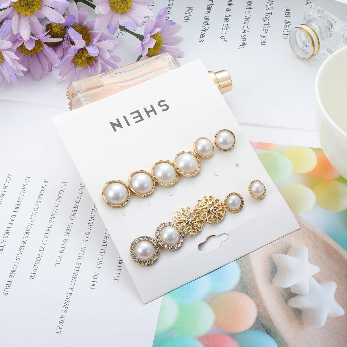 61-63 Pairs Assorted Multiple Stud Earrings for Women Simple Cute Flower Big Hoop Earrings Moon Geometric Leaf Arrow