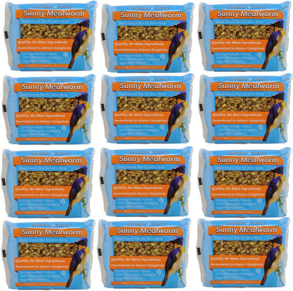 Songbird Treats Seed Bars | 12 Pack of 7 oz Bird Seed Cakes for Wild Birds (Sunny Mealworm)
