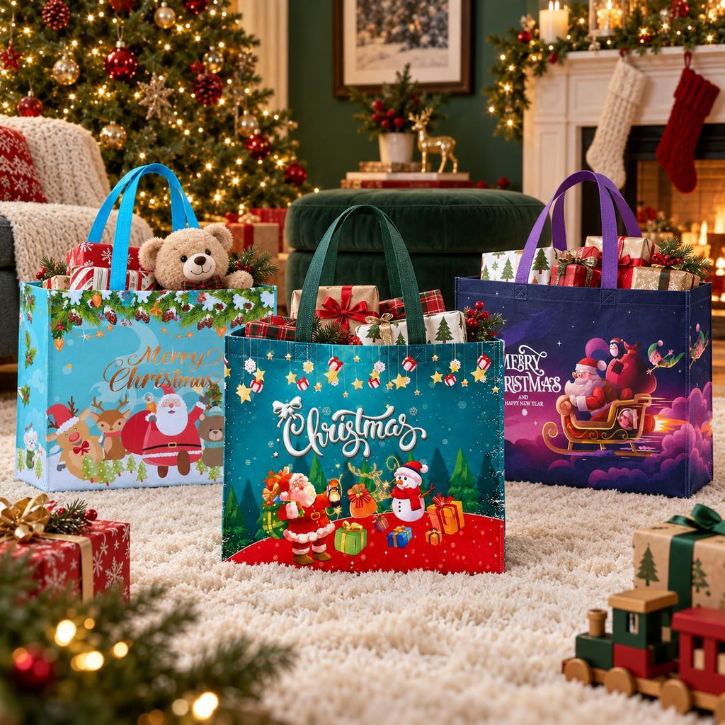 24 Pack Christmas Gift Bags Assorted Sizes Bulk with Handles