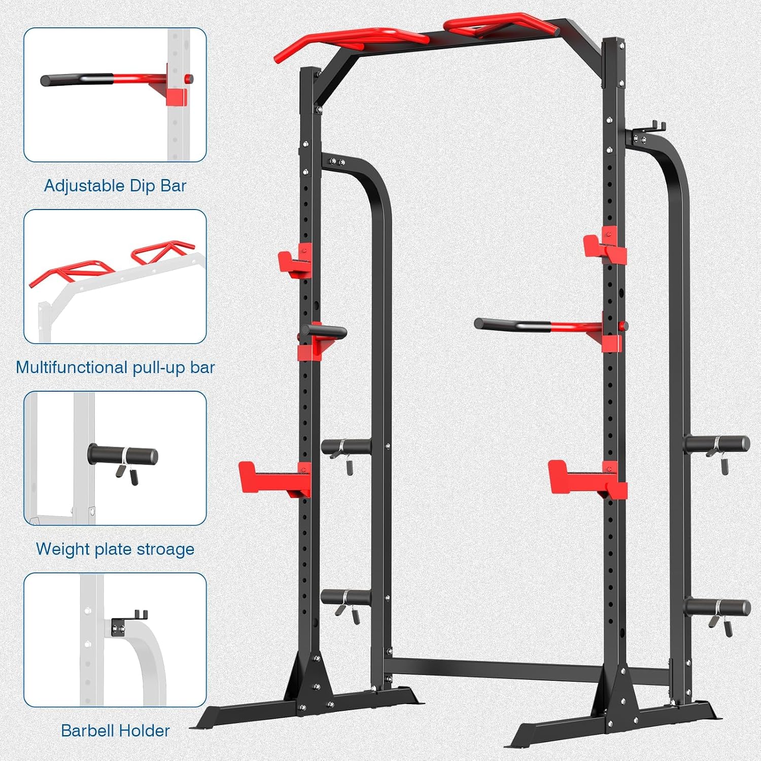 Power Cage Squat Rack, Power Rack with Pulley System, Adjustable Cable Crossover System, J-Hooks, Dip Handles, Weight