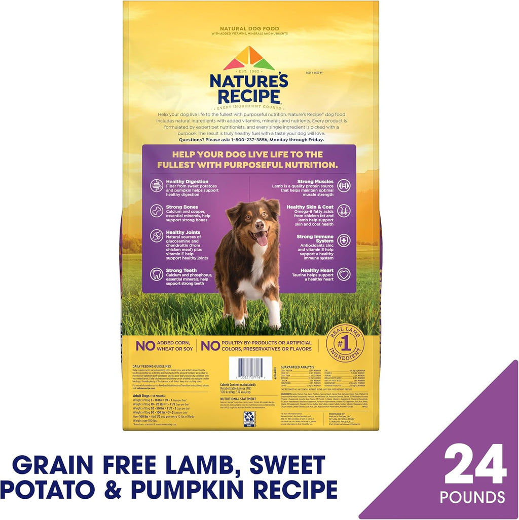 Nature’s Recipe Grain Free Lamb, Sweet Potato & Pumpkin Recipe Dry Dog Food, 24 lb. Bag