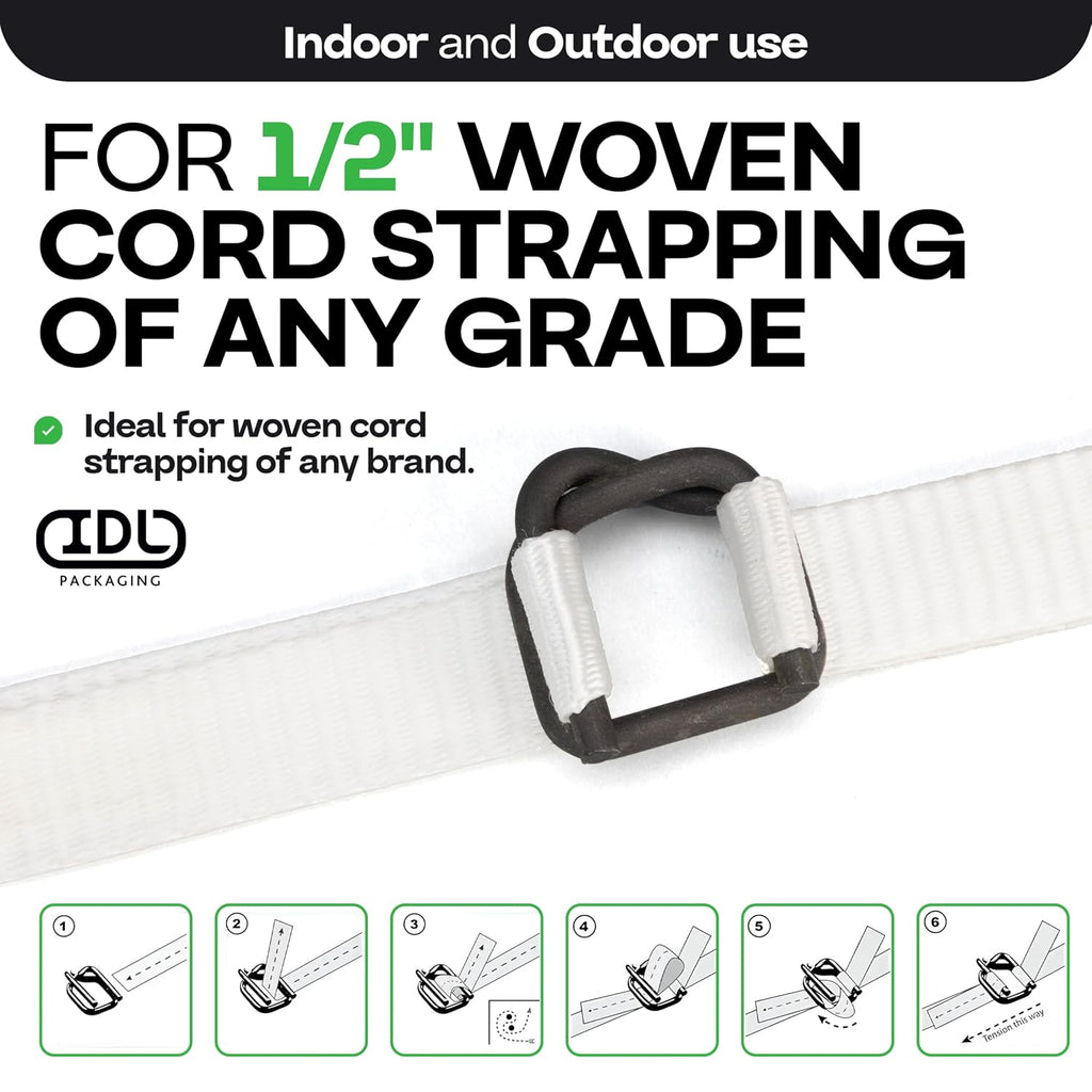 Cord Strapping Buckles 1/2", 1000-Pack - for Woven Cord Strap, USA-Made