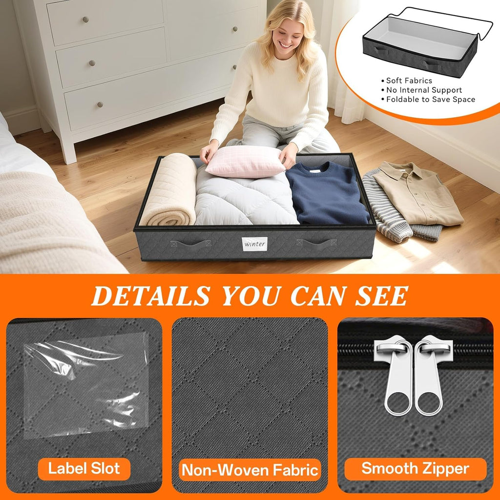 90L Under Bed Storage Containers, 4-Pack Storage Bins with Clear Top, Foldable Closet Organizers and Storage with