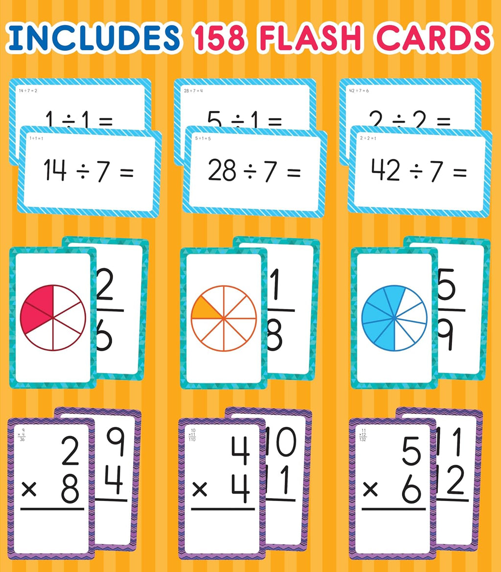 Carson Dellosa 3-Pack Math Flash Cards, Ages 8-12, Multiplication | Division, and Fractions, Math Games, Grade 3-5