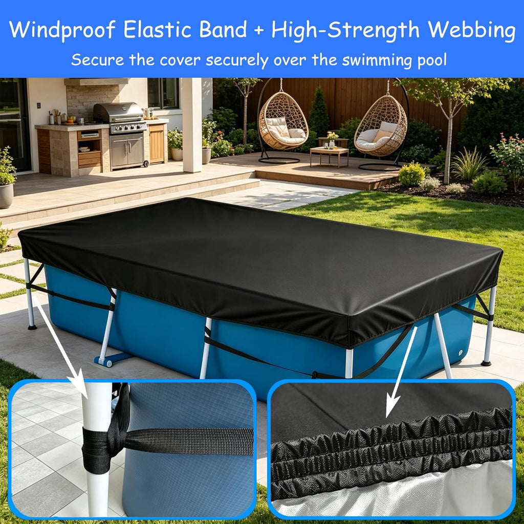 10 x 6Ft Rectangular Pool Cover for Above Ground Pool, Heavy-Duty Waterproof Dustproof Solar Cover, Winter Pool