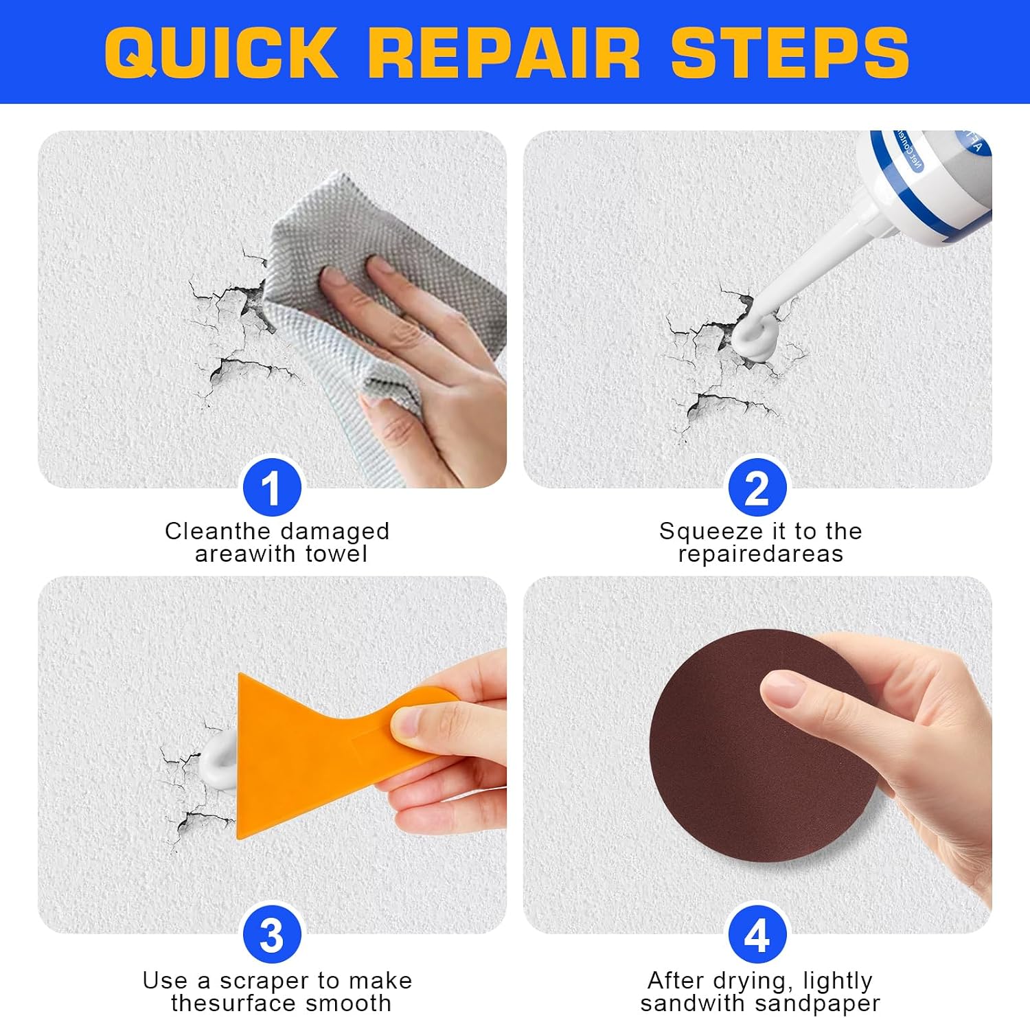 Drywall Repair Kit 2 Pack, 8.8 oz Each Wall Repair Putty Paste | White wall repair paste and putty kit with aluminum