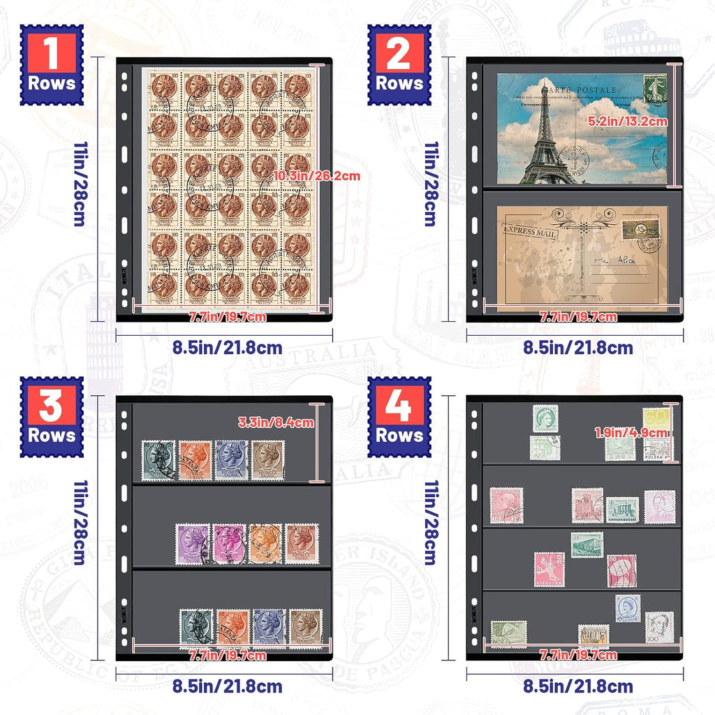 40 Sheet Stamp Pages for Stamp Album Binder 1/2/3/4 Pockets Collectors Postage Collecting Supplies Book of Stamps 9