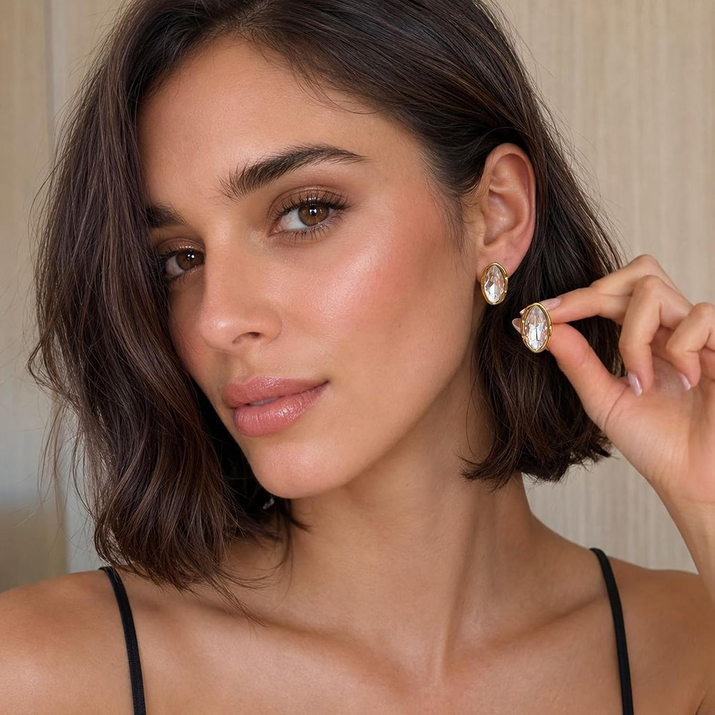 Big Chunky Gold Cubic Zirconia Stud Earrings for Women | Unique Studs Charm Rhinestone Earrings Jewelry