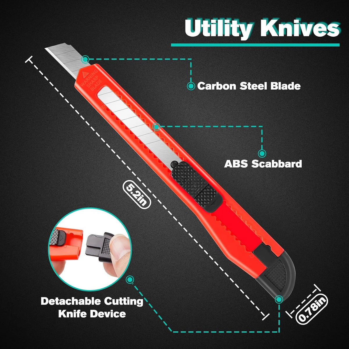 24Pack Box Cutters (9MM Wide Blade Cutter) Utility Knife Box Cutter Retractable, Compact, Extended Use for Heavy Duty