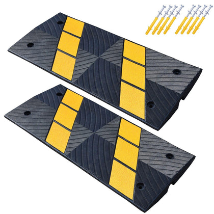 Rubber Curbside Bridge Ramps, Heavy Duty Driveway Curb Ramps with Yellow Reflective Strips for Car, Truck, Scooter