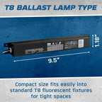 2 Lamp T8 Electronic Fluorescent Ballast, 120-277V, 2 Pack