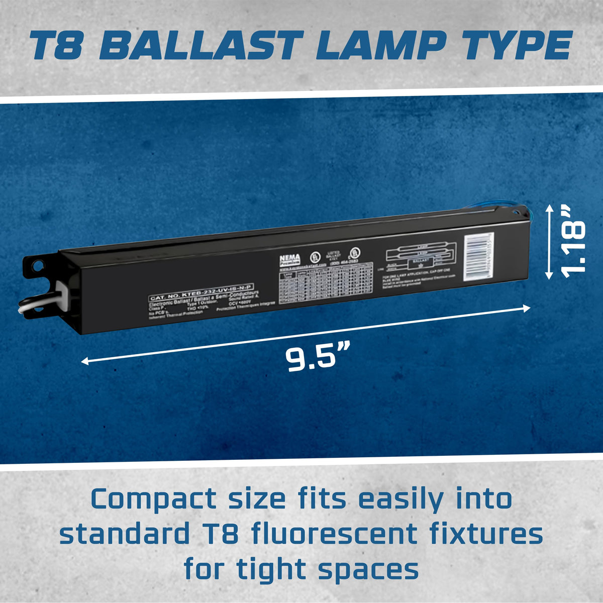 2 Lamp T8 Electronic Fluorescent Ballast, 120-277V, 2 Pack
