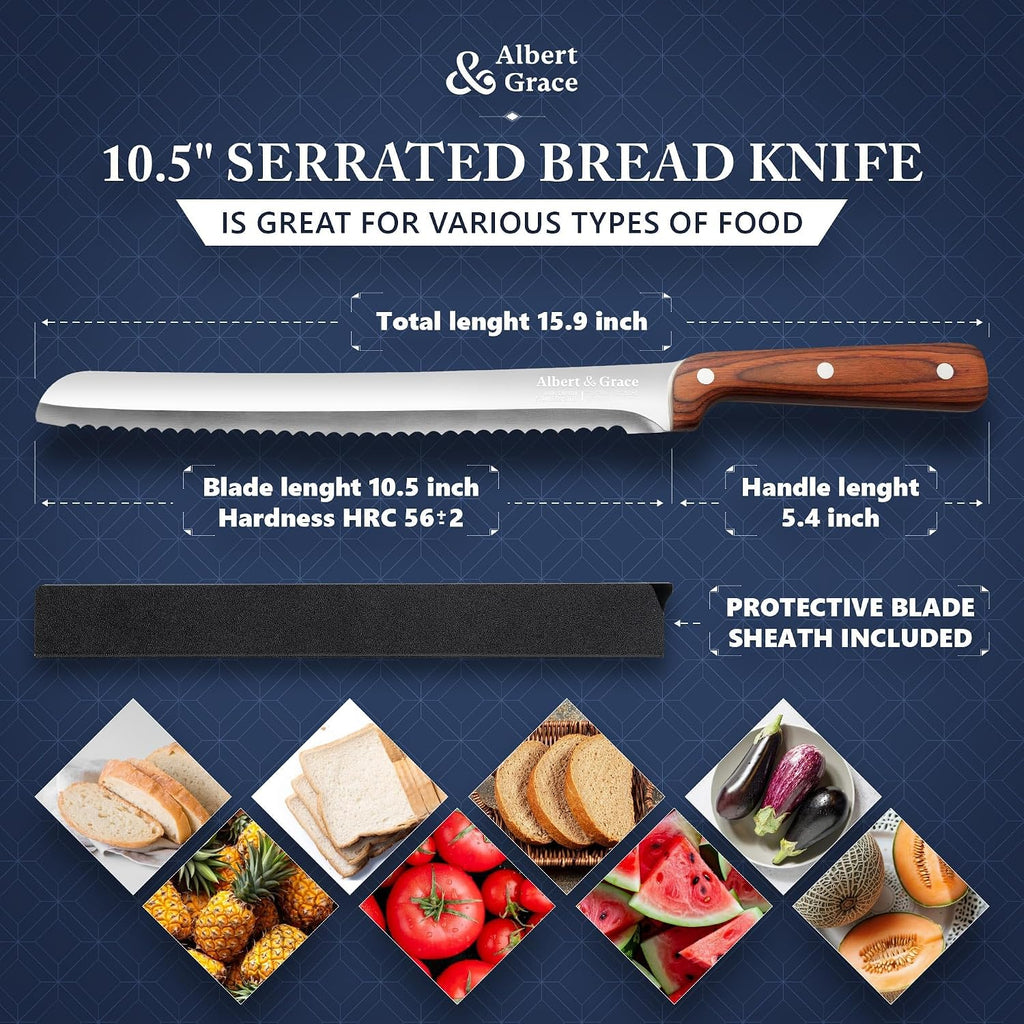 10.5-Inch Serrated Bread Knife with Sheath