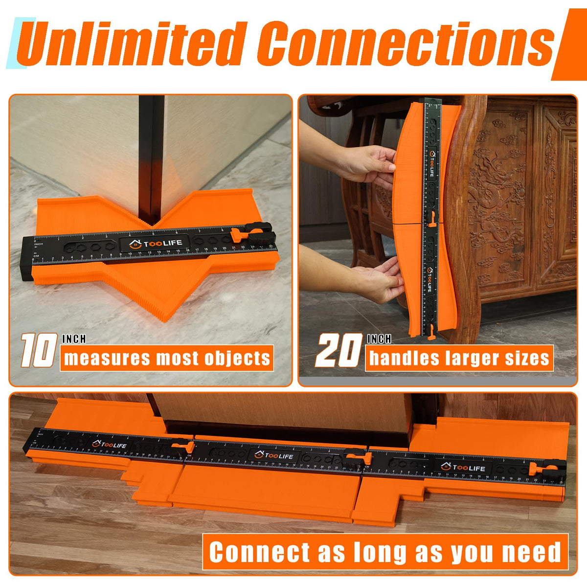 TOOLIFE 10 Inch Contour Gauge Profile Tool with Unlimited Connection