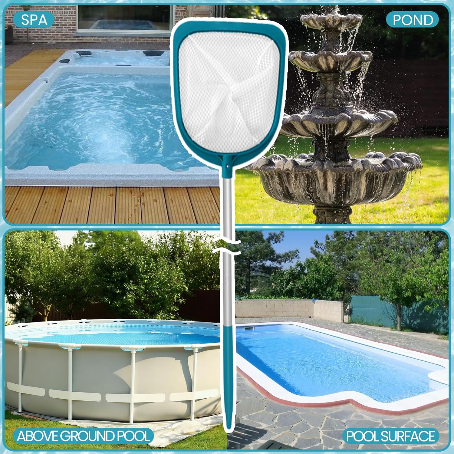 Pool Skimmer Net with Adjustable 48" Aluminum Pole, Fine Mesh Medium-Depth Net for Above Ground Pools, Ponds, Hot