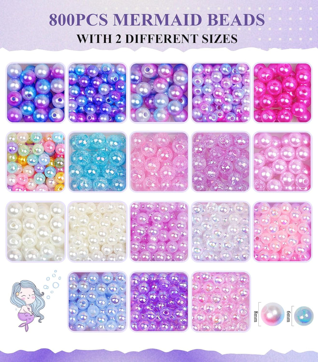 900Pcs Mermaid Bracelet Making Kit for Girls Kids Charm DIY Beads for Jewelry Making, Friendship Bracelet Kit with