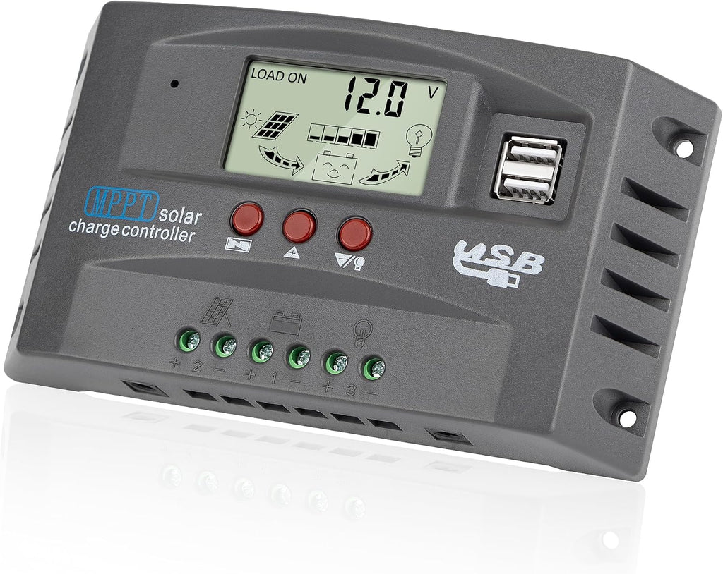 [Upgraded] 30A MPPT Solar Charger Controller 12V/24V Solar Panel Battery Intelligent Regulator with LCD Display, Dual