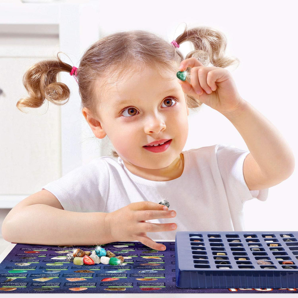 Rocks Collection 48 PCS Gemstones - STEM Geology Kit for Kids with ID Guide | Includes Tiger’s Eye, Rose Quartz, Red