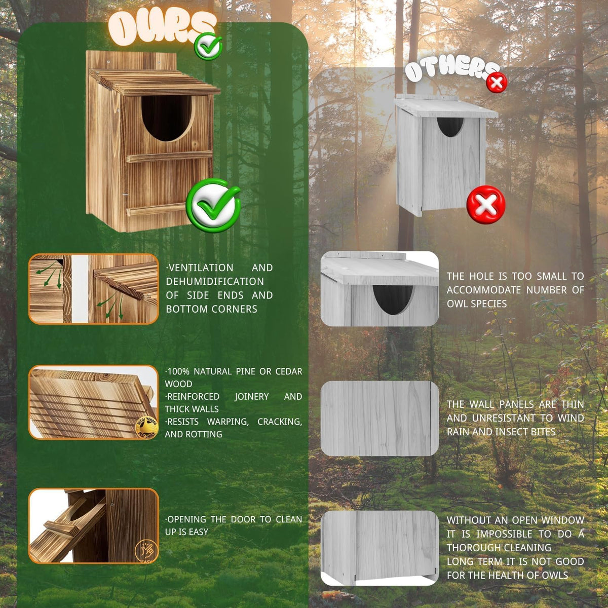 Owl Box, Carbonized Pine Screech Owl Nesting Box