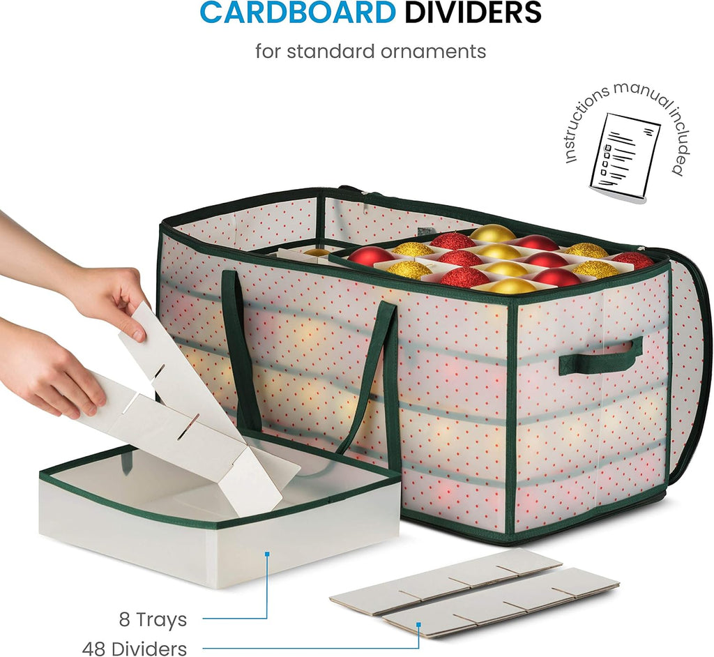 Christmas Ornament Storage Box Plastic - Stores 128 3" Ornaments with Individual Trays - Ornament Organizer Storage