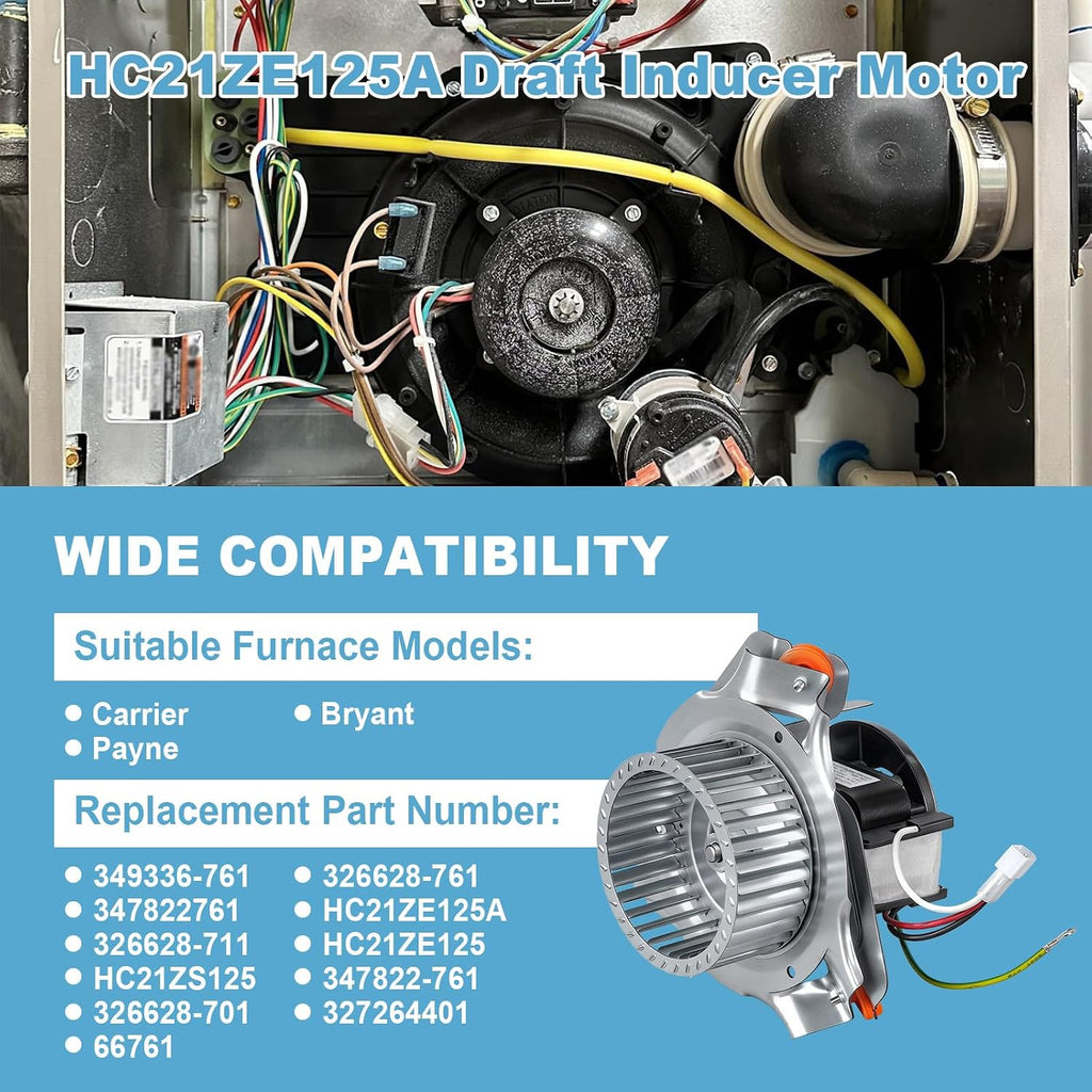 HC21ZE125A J238-100-10110AT Draft Inducer Motor Kit Compatible with Carrier Bryant Payne Models Furnace Exhaust Vent Venter Blower Motor Assembly,Replace 347822-761 326628-761 HC21ZE125A