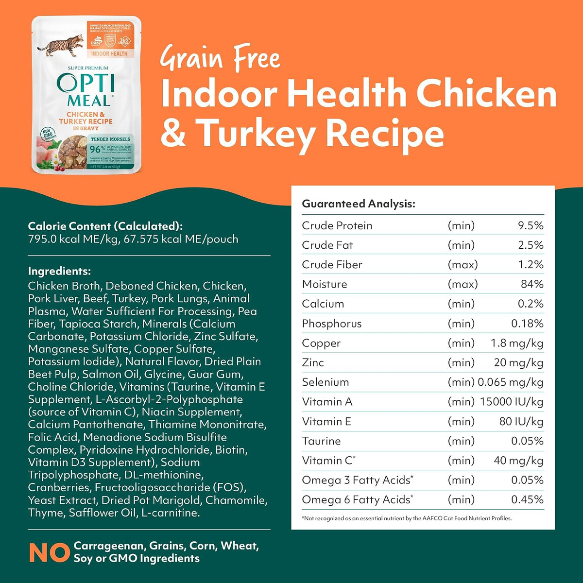 High Protein Wet Cat Food, Chicken and Turkey in Savory Gravy, 12 Pouches