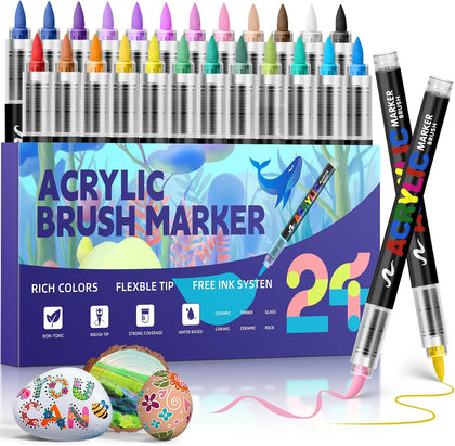 Acrylic Paint Markers,Acrylic Brush Markers Paint Pens, No Bleed Paint markers for Fabric,Wood,Rocks,Canvas