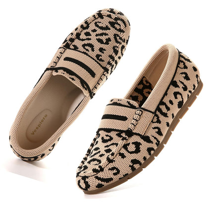 Loafers for Women Comfortable Slip on Work Flats Shoes Womens Dressy Casual Walking Shoes Leopard Knit Fabric Size 11