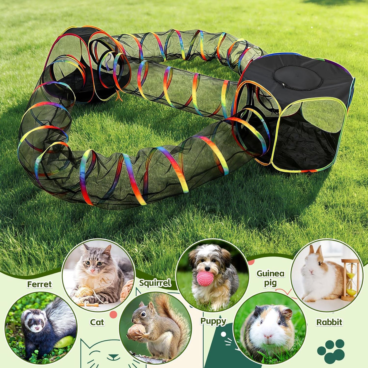 Outdoor Rainbow Cat Enclosure, 5 in 1 Portable Cat Tents for Outside Cage Free Outside Pet Enclosure Cat Tunnel