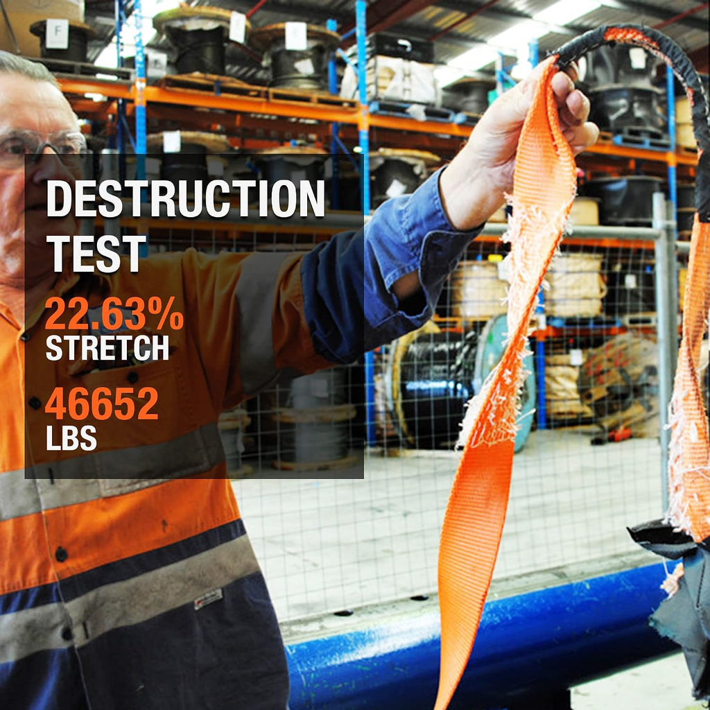 Extreme Duty Tow Strap Recovery Kit: 4inch x 30ft (46,500lbs) 100% Nylon and 22% Elongation Snatch Strap + 3/4 Heavy