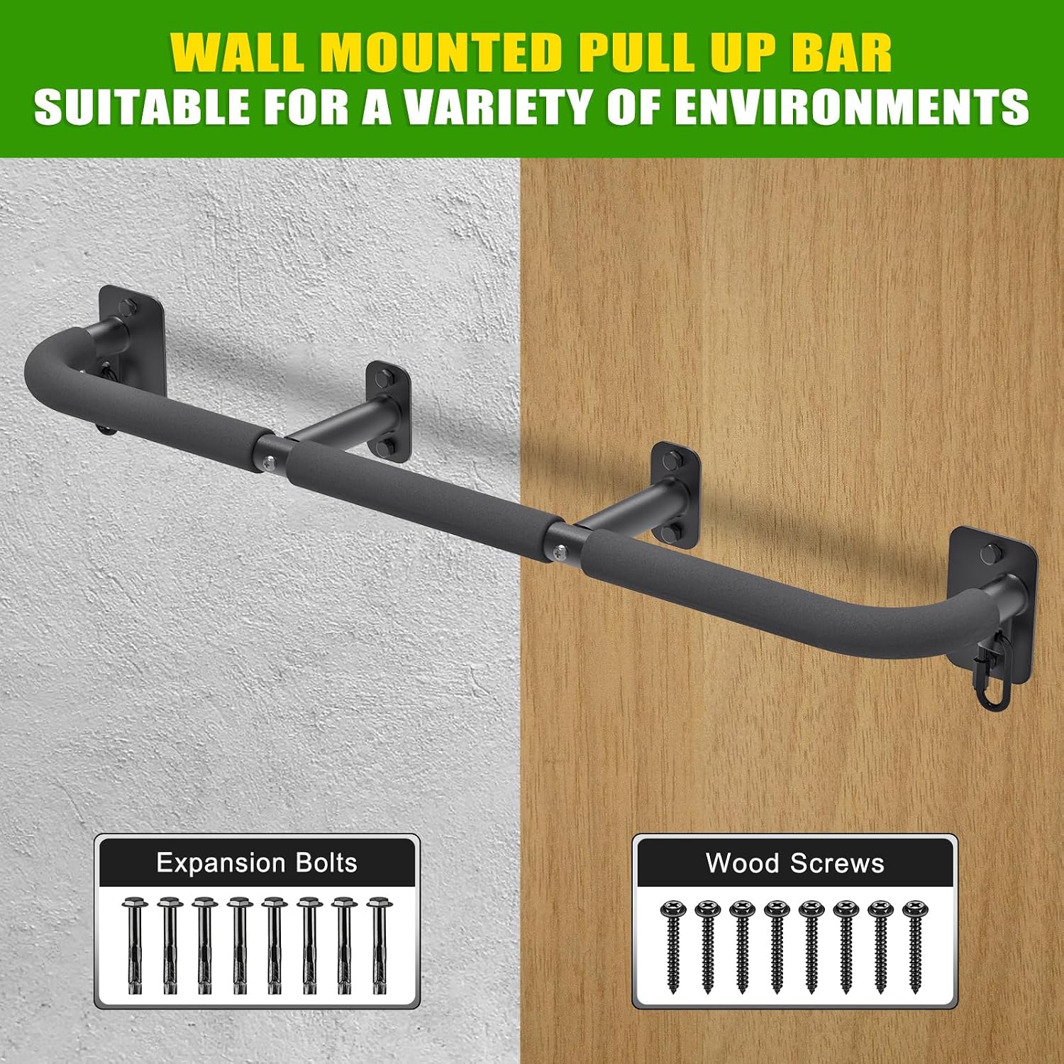 32"/36" Wall Mount Pull Up Bar Joist Mount Chin Up Bar for Doorway | Heavy Duty Steel Construction Support 450 lb