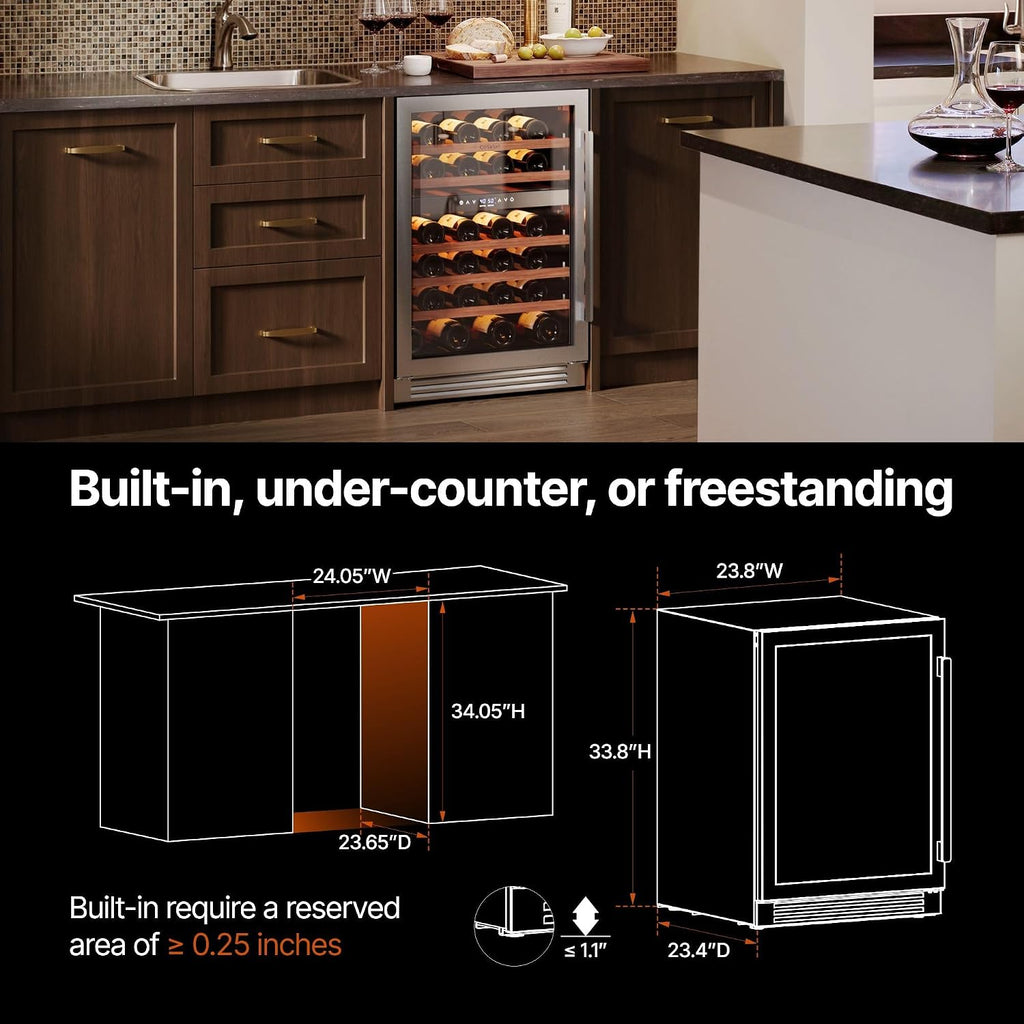 24 Inch Dual Zone Wine Fridge, 52 Bottle Built-in Wine Cooler
