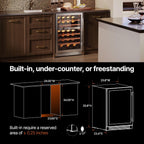 24 Inch Dual Zone Wine Fridge, 52 Bottle Built-in Wine Cooler