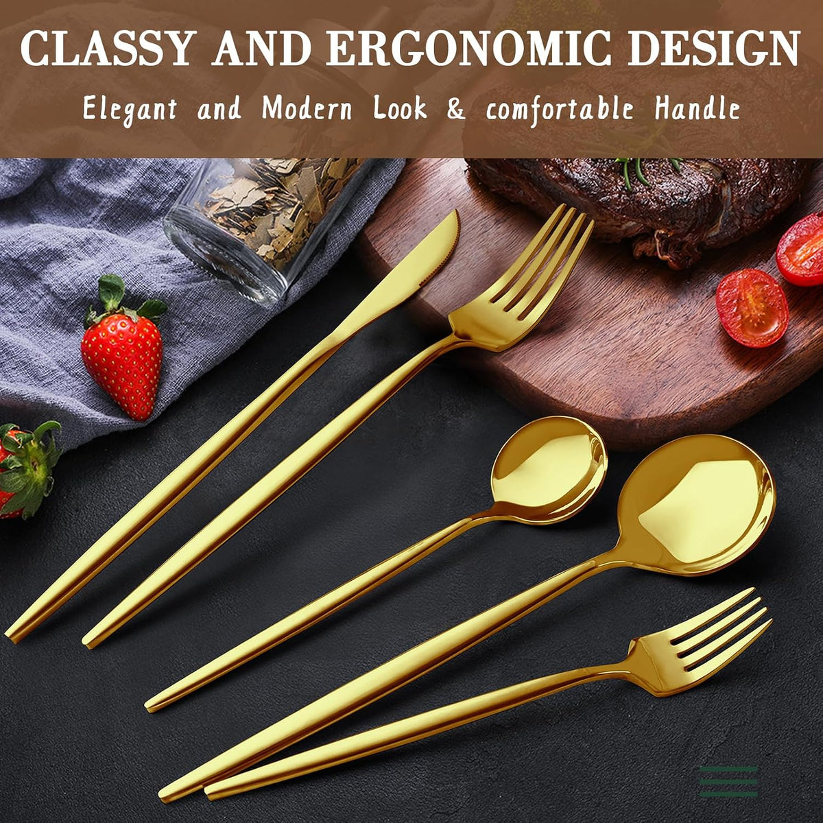40-Piece Gold Silverware Set for 8, Stainless Steel Flatware Set