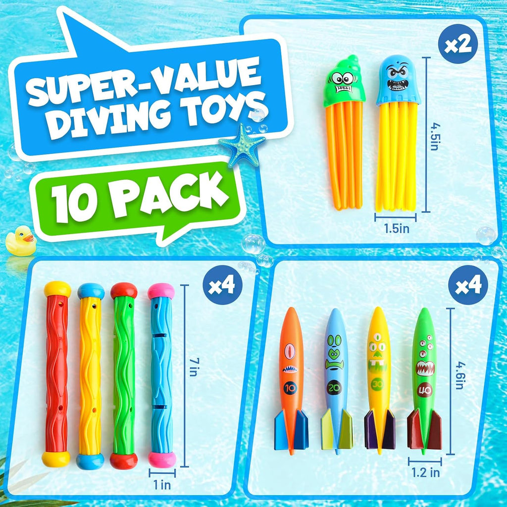 Dive Rings Pool Toys Adults, Diving Pool Toy for Kids Ages 4-8, Shark Torpedo Dive Set, Octopus Toddler Water Fun