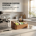 Acacia Wood Coffee Station Organizer for Countertop, Tea Organizer and Holder, Coffee Bar Caddy with Multiple