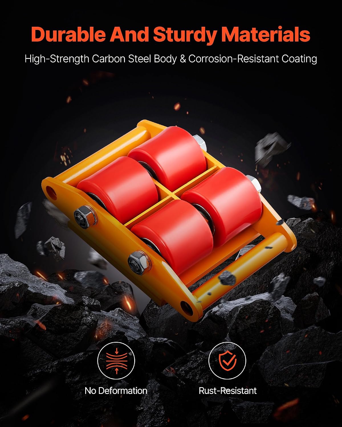 4PCS Machinery Skates Dollies, 17,637 lb Heavy Duty Equipment Moving Skates with 4 PU Wheels, 360° Rotation Non-Slip