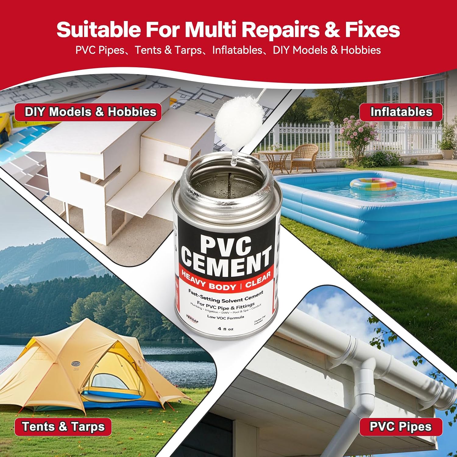 PVC Cement, Fast-Setting Clear PVC Solvent Weld Glue for PVC Pipe, 4 fl oz