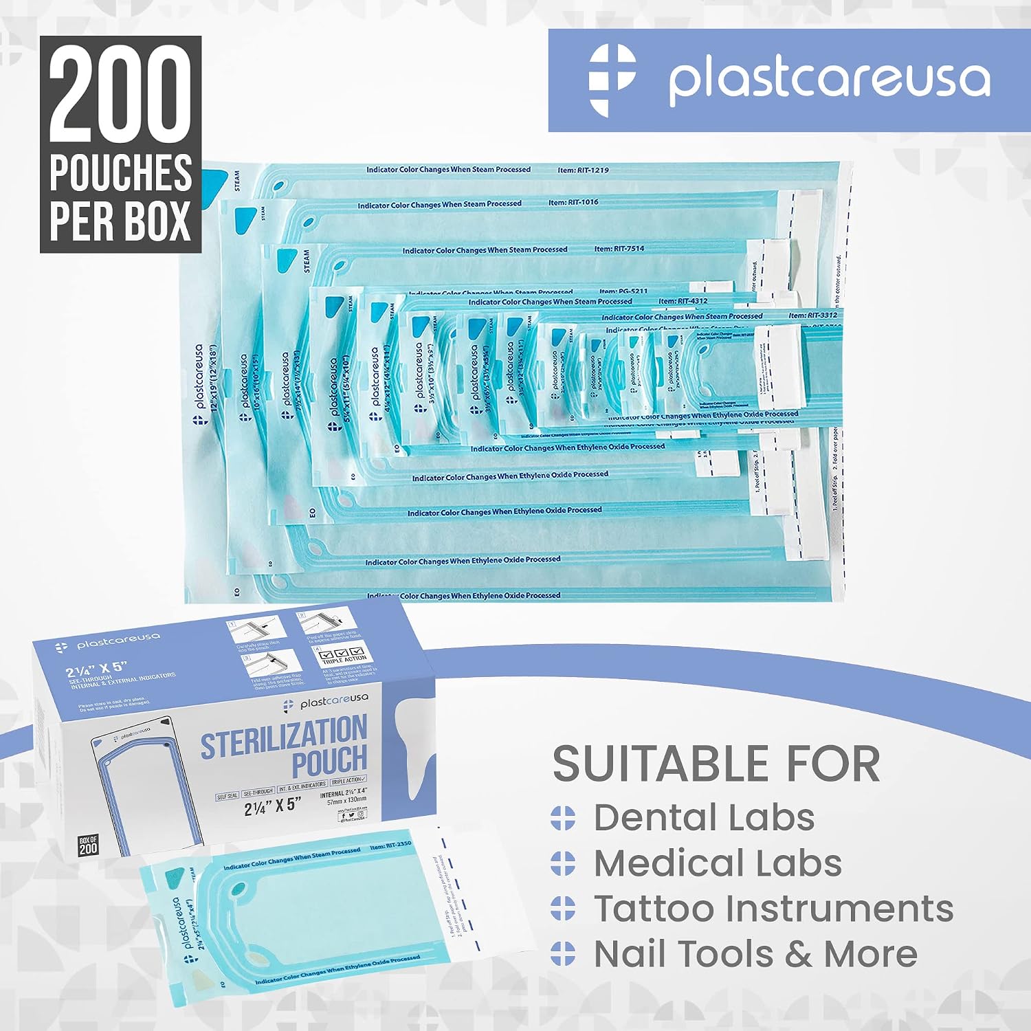 400 2.25 x 4 Inch Self Sterilization Autoclave Pouches for Cleaning Tools, Sterilizer Bags for Dental Offices, Pouch