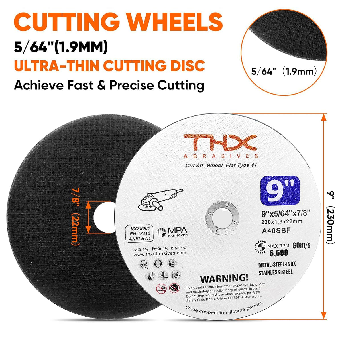 THX 9 Inch Cut Off Wheel,Long-Lasting Thin Cutting Wheel,12 Pack