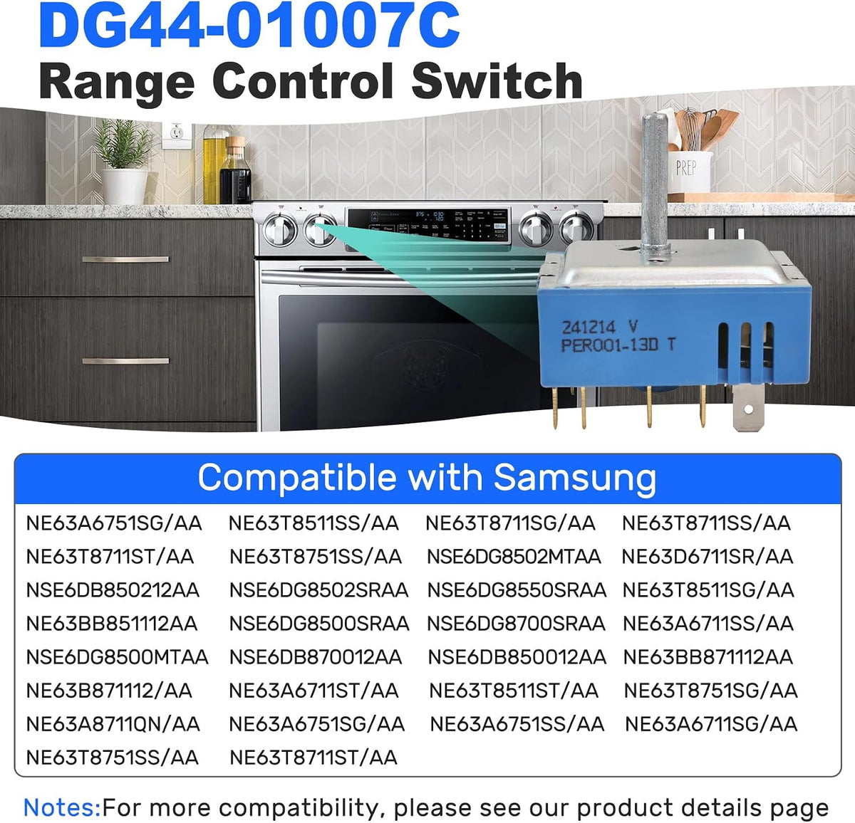 DG44-01007C PER001-13D Dual Infinite Switch Compatible With Samsung Range