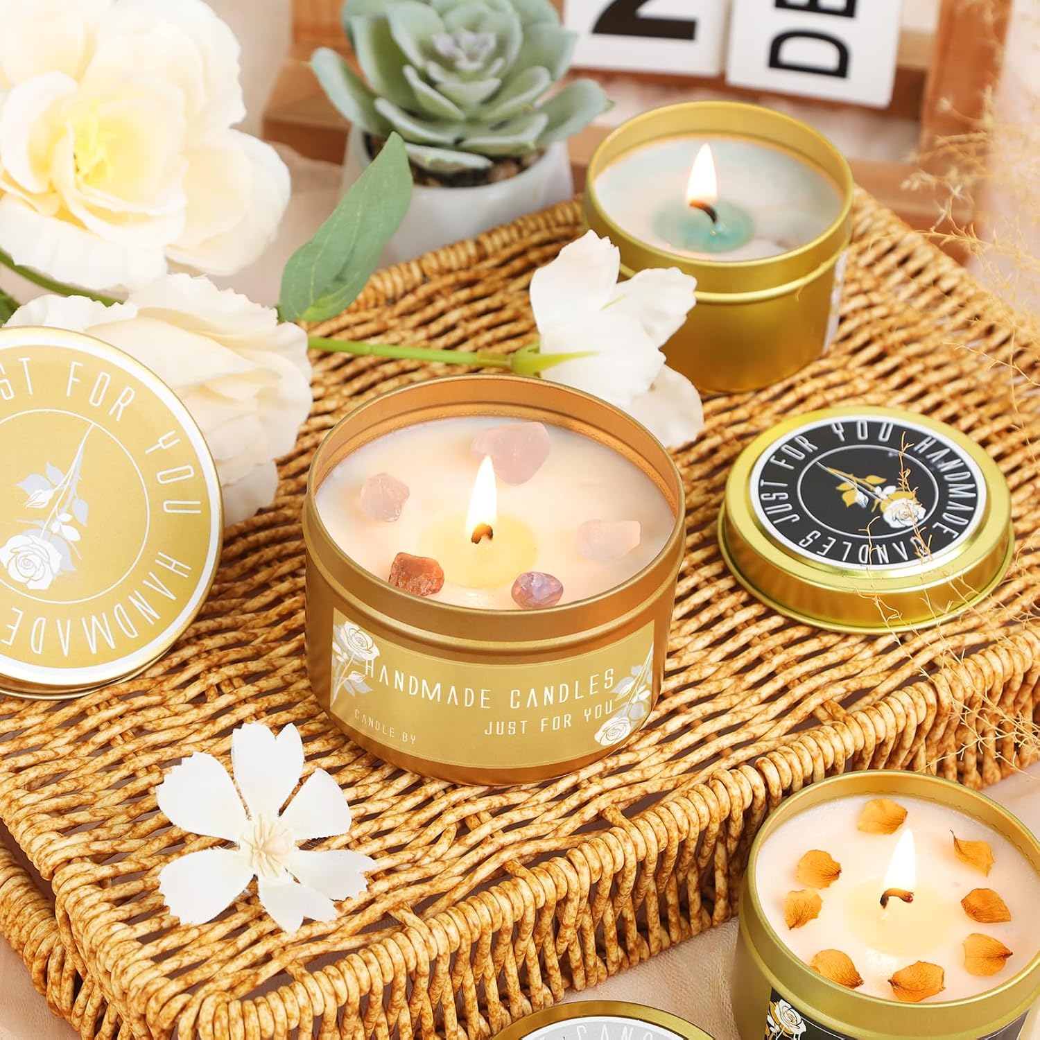 48 Pack - 24pcs 8oz & 24pcs 4oz Matte Gold Candle Tins with Lids | Dual-Size Bulk Empty Candle Containers for Candle